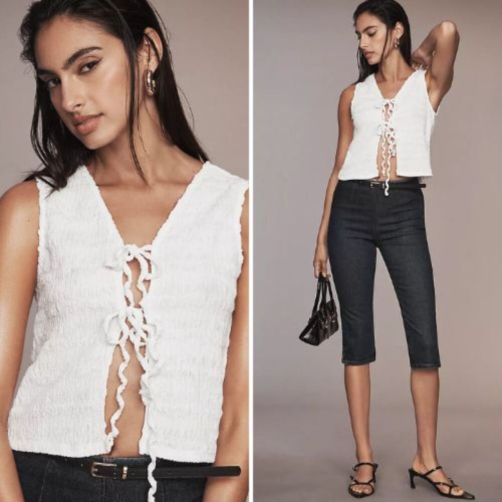 NWT Anthropologie Front-Tie Textured Tank Top | XL
